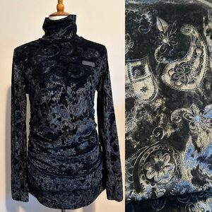 Ganni Ruched devoré-velvet turtleneck